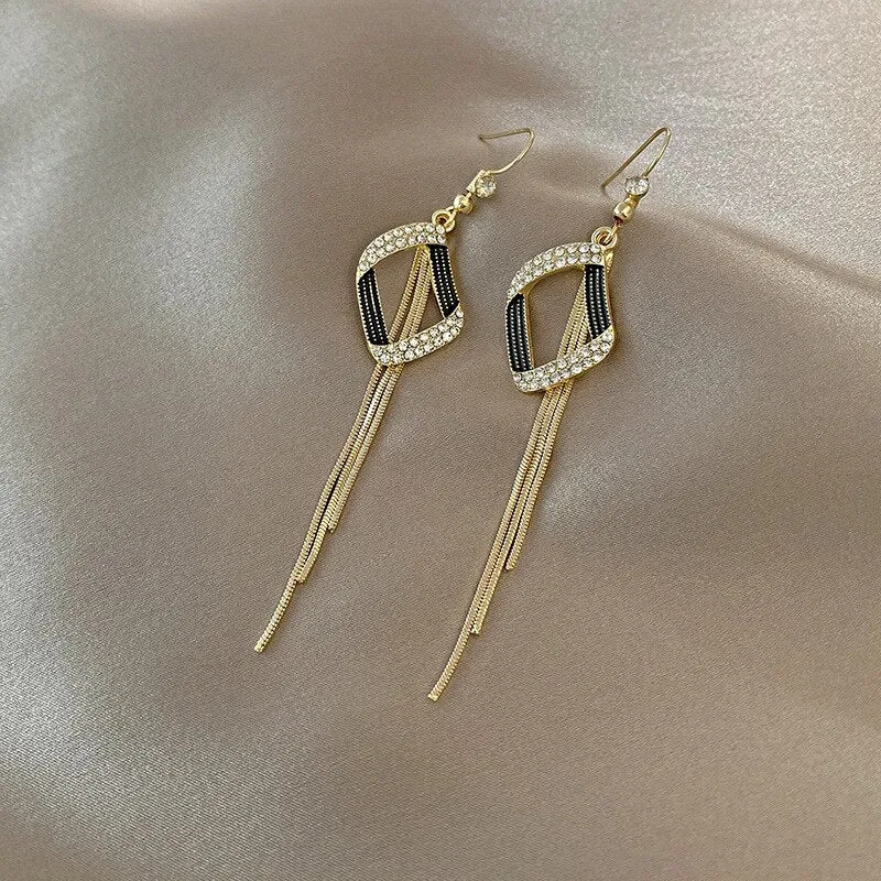 Korean Fashion Simple Tassel Earrings Female Net Red Personality Full Diamond Earrings Temperament Opal Earrings Jewely
