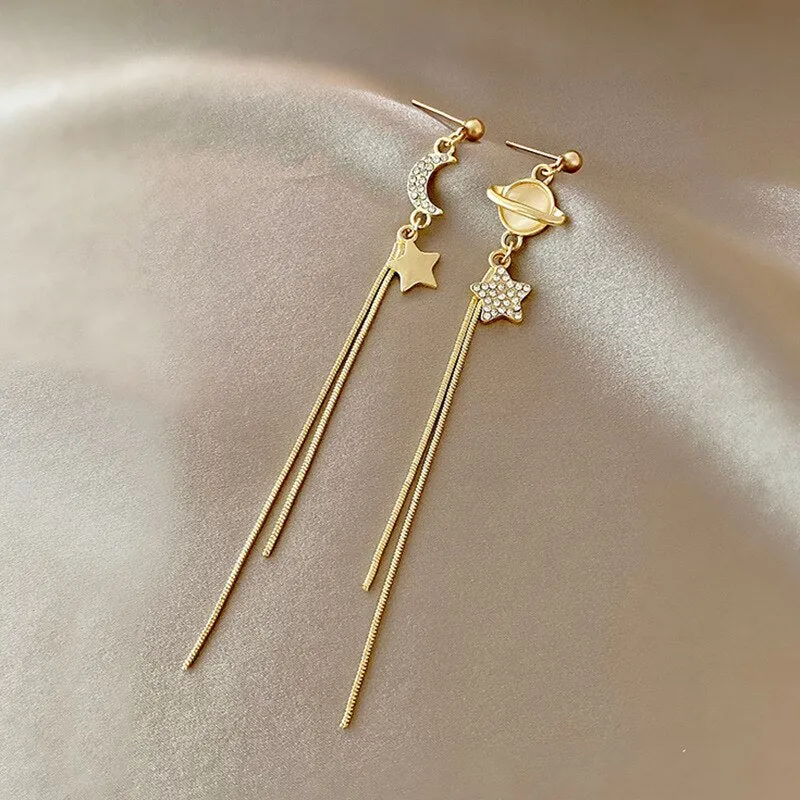 Korean Fashion Simple Tassel Earrings Female Net Red Personality Full Diamond Earrings Temperament Opal Earrings Jewely