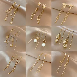 Korean Fashion Simple Tassel Earrings Female Net Red Personality Full Diamond Earrings Temperament Opal Earrings Jewely