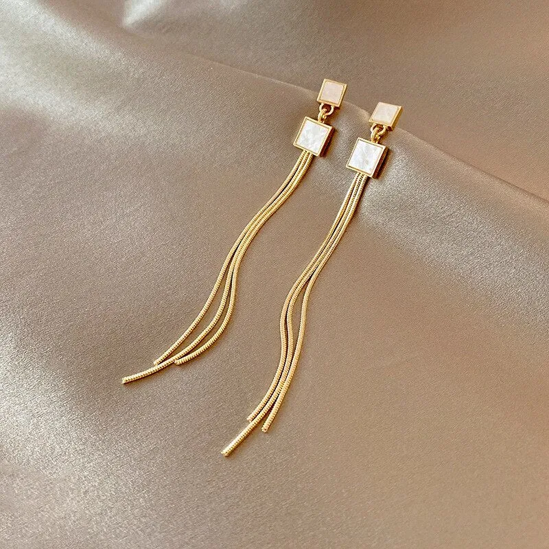 Korean Fashion Simple Tassel Earrings Female Net Red Personality Full Diamond Earrings Temperament Opal Earrings Jewely