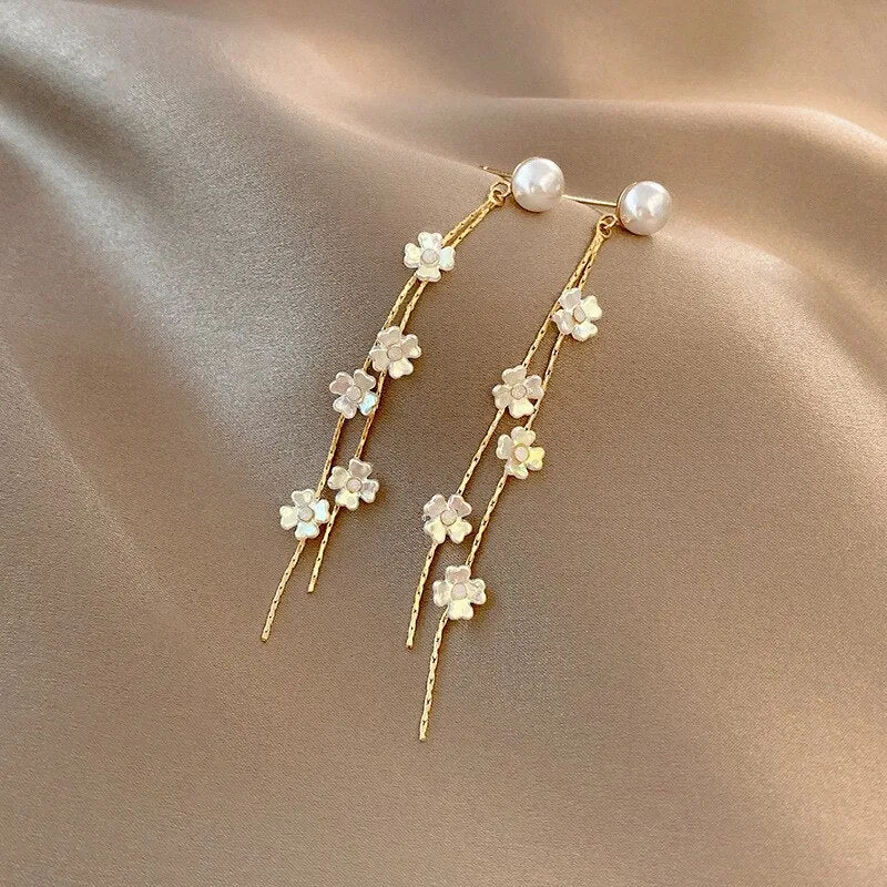 Korean Fashion Simple Tassel Earrings Female Net Red Personality Full Diamond Earrings Temperament Opal Earrings Jewely