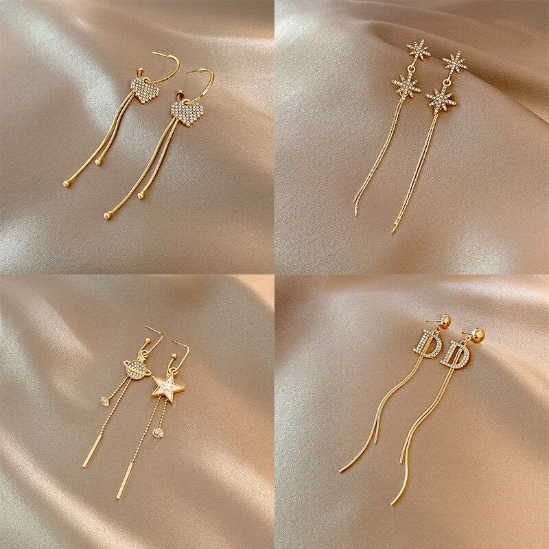 Korean Fashion Simple Tassel Earrings Female Net Red Personality Full Diamond Earrings Temperament Opal Earrings Jewely