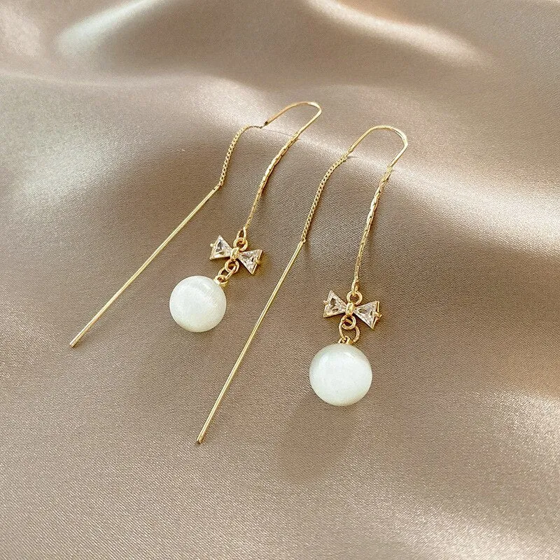 Korean Fashion Simple Tassel Earrings Female Net Red Personality Full Diamond Earrings Temperament Opal Earrings Jewely