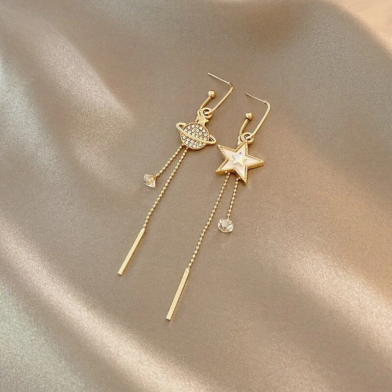 Korean Fashion Simple Tassel Earrings Female Net Red Personality Full Diamond Earrings Temperament Opal Earrings Jewely