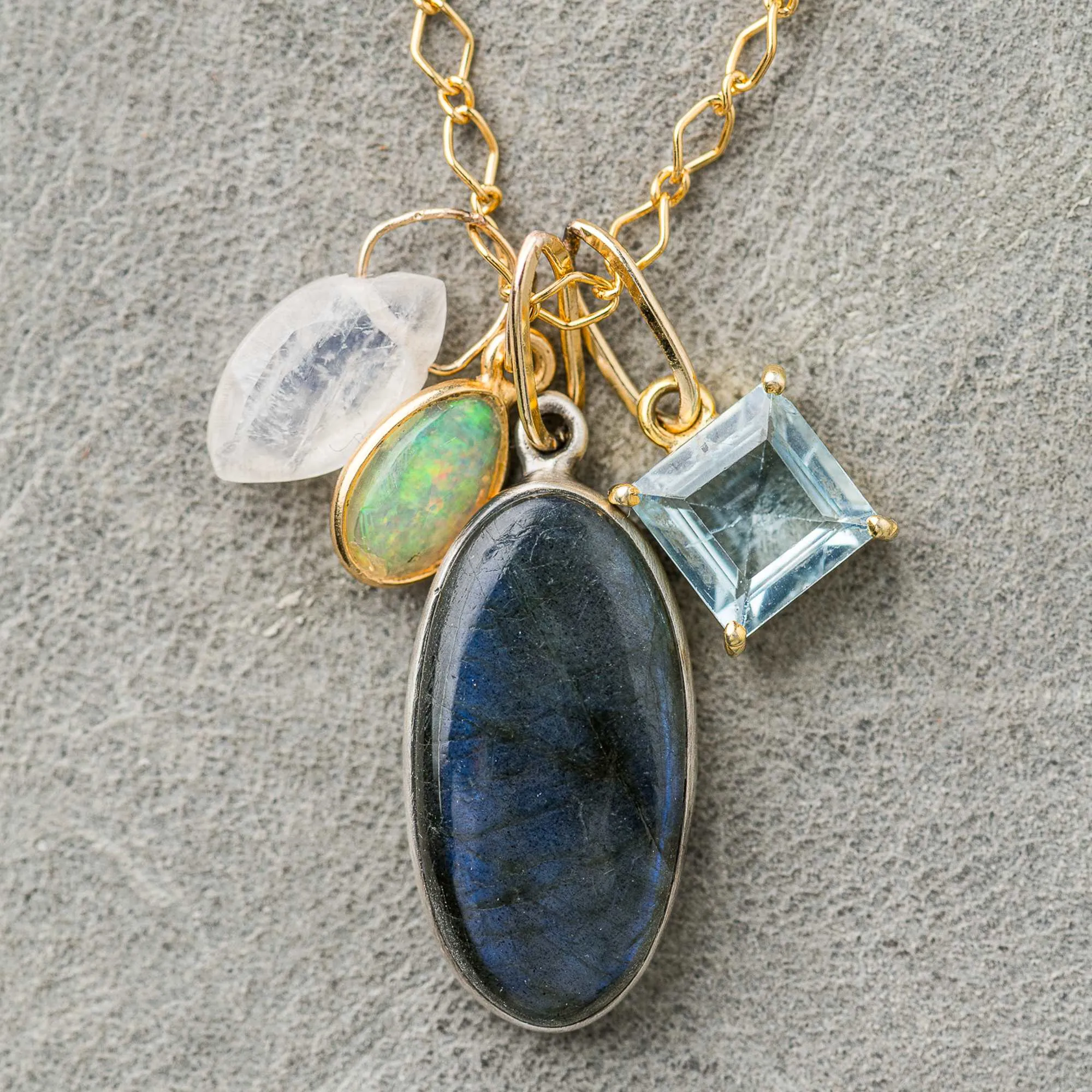 Labradorite Necklace with Topaz, Opal and Moonstone
