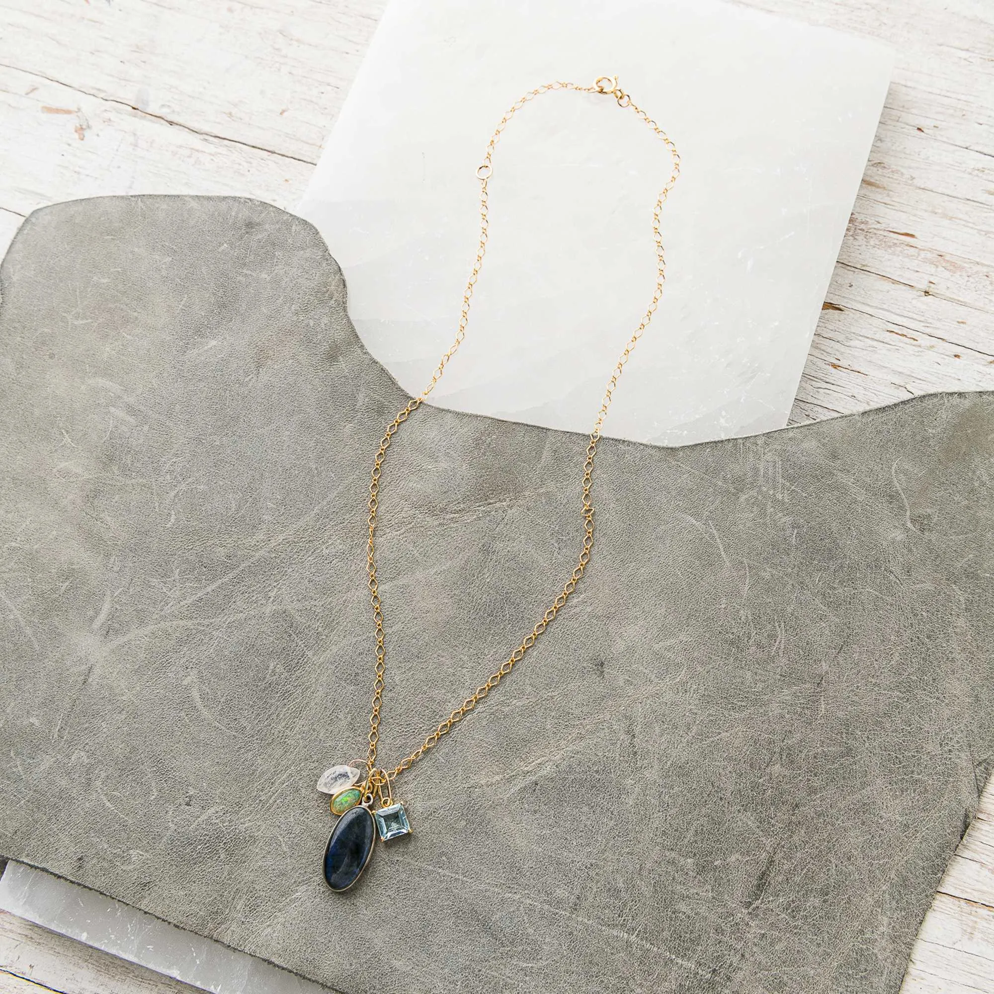 Labradorite Necklace with Topaz, Opal and Moonstone