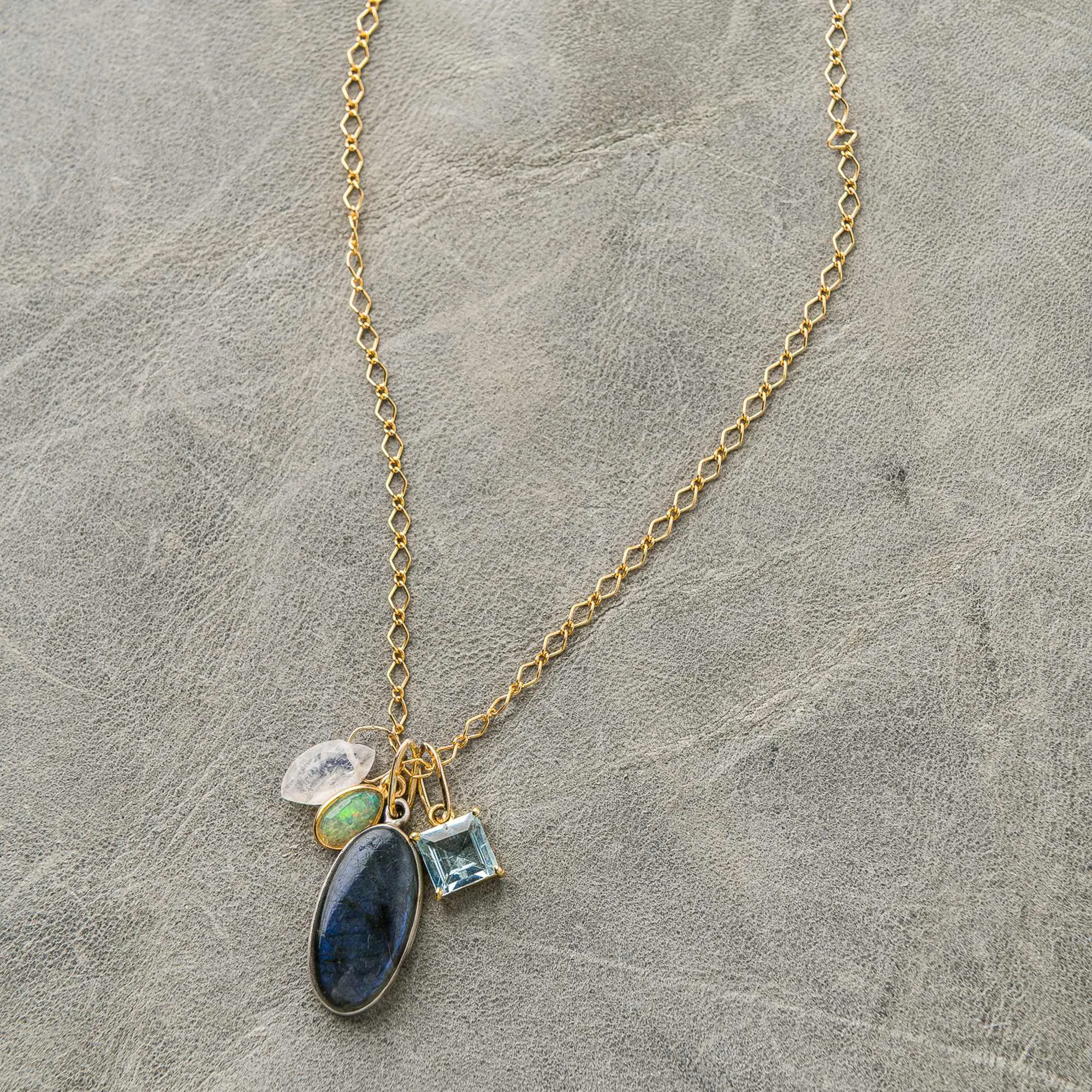 Labradorite Necklace with Topaz, Opal and Moonstone