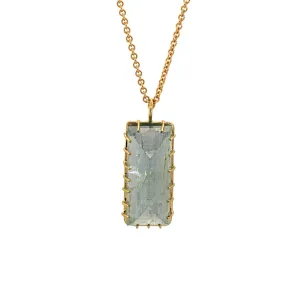 Large Rectangular Raw Aquamarine Multi Prong Necklace