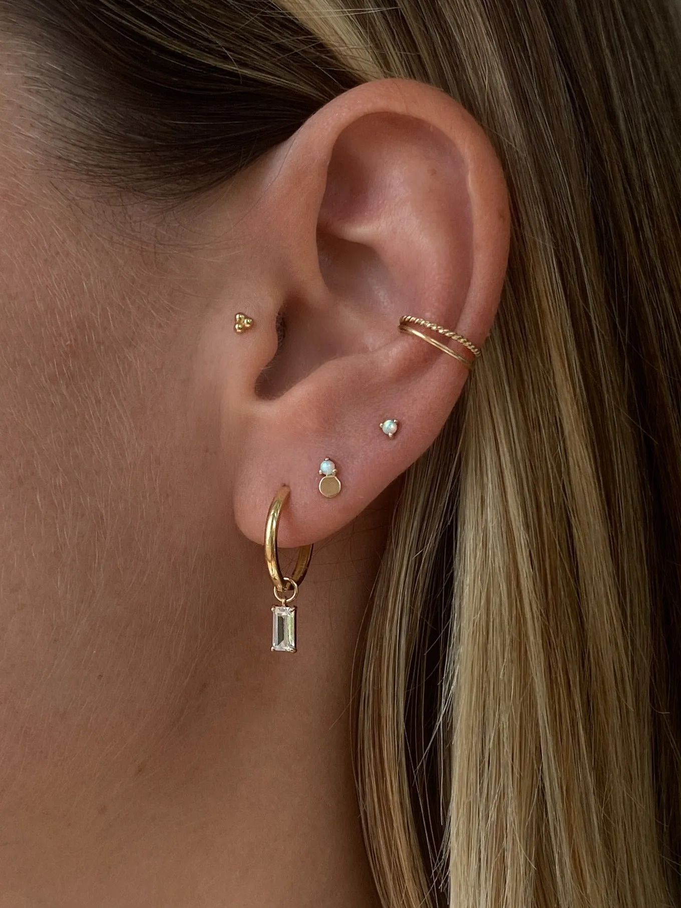 LEVA White Opal Stud Earring Small 14K