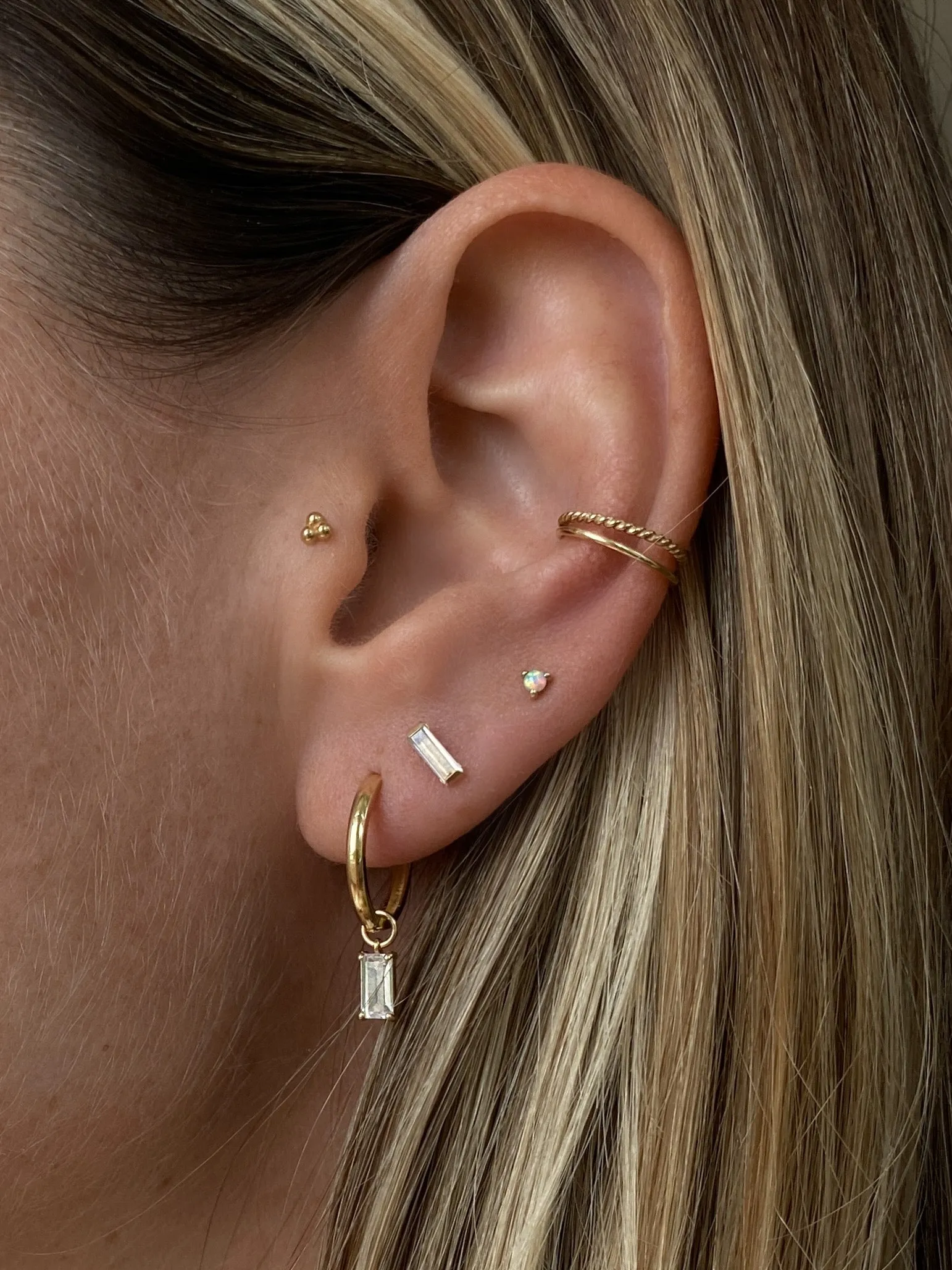 LEVA White Opal Stud Earring Small 14K