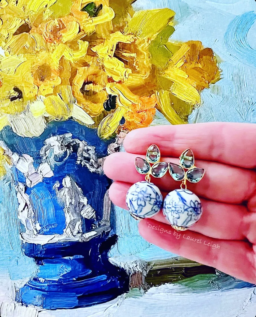 Light Blue Gemstone Chinoiserie Earrings