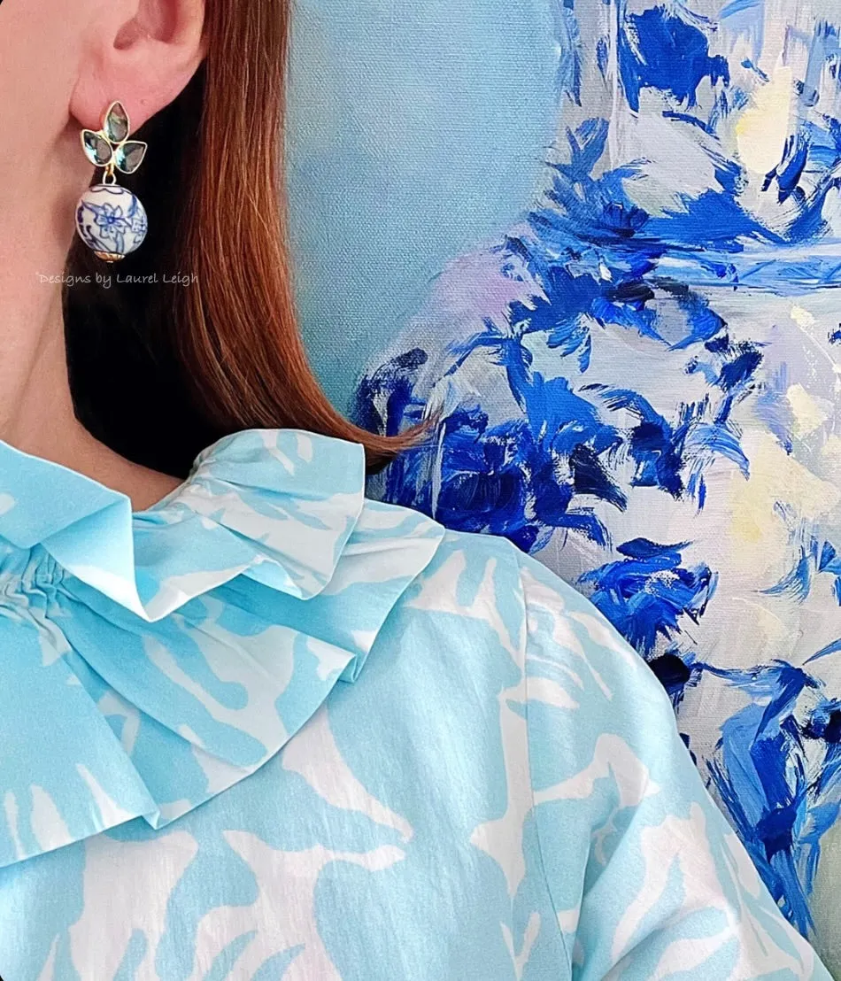 Light Blue Gemstone Chinoiserie Earrings