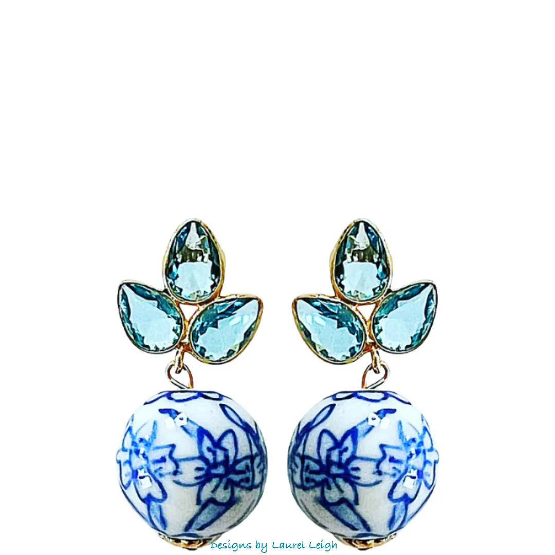 Light Blue Gemstone Chinoiserie Earrings