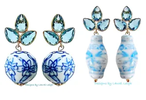 Light Blue Gemstone Chinoiserie Earrings