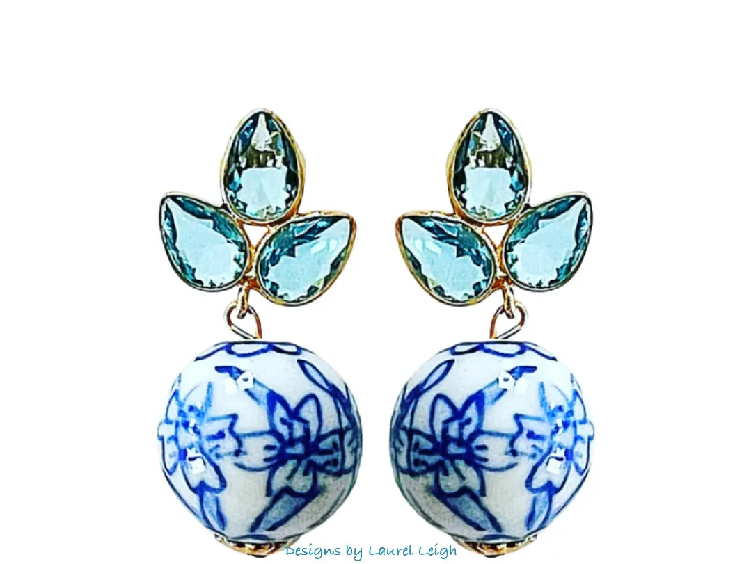Light Blue Gemstone Chinoiserie Earrings