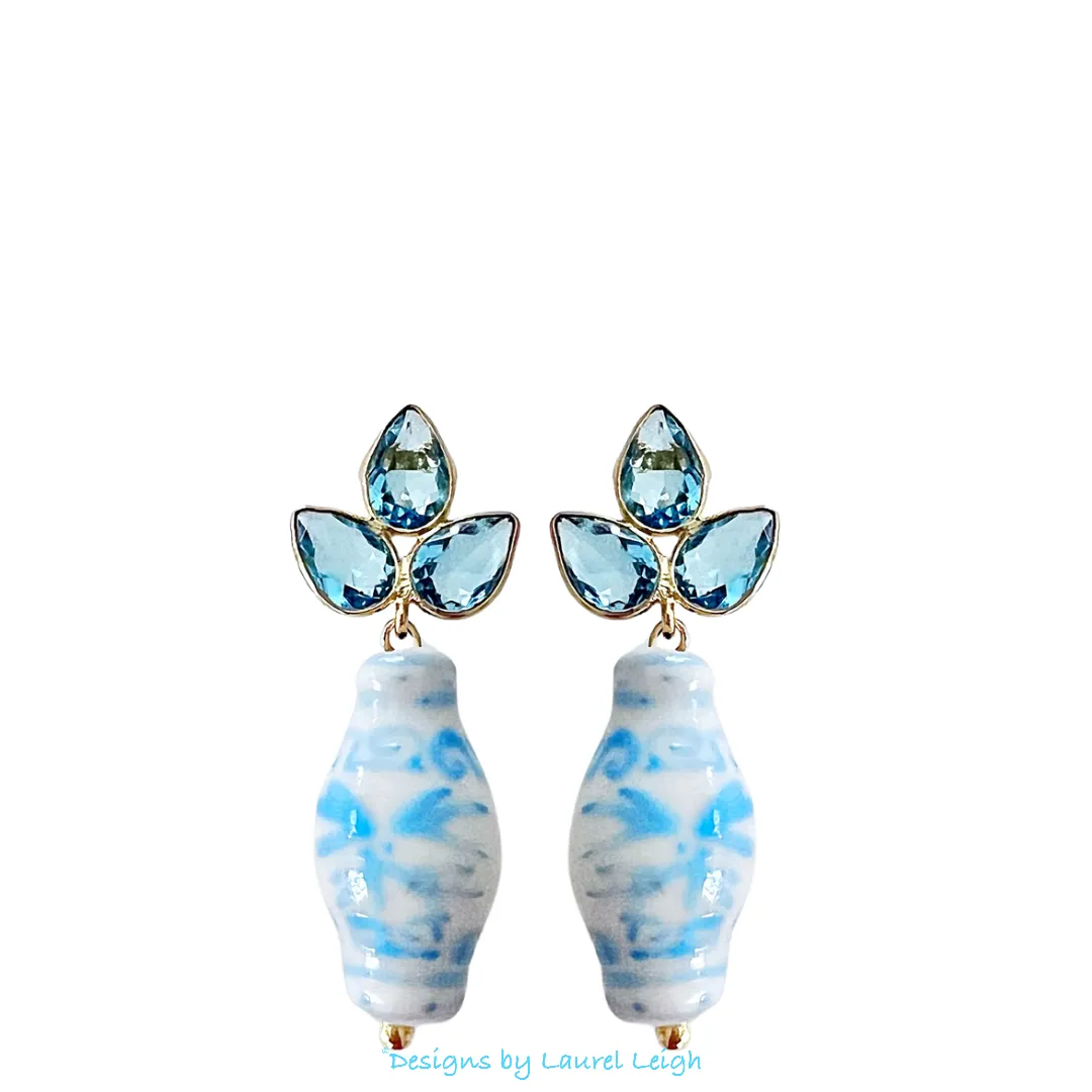 Light Blue Gemstone Chinoiserie Earrings