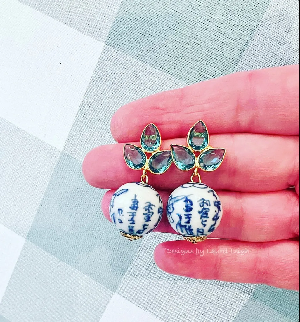 Light Blue Gemstone Chinoiserie Earrings
