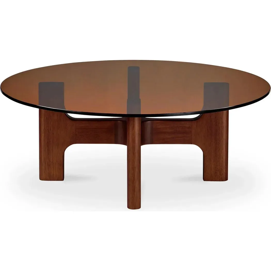 Luke Tempered Glass and Rubber Wood Brown Round Coffee Table