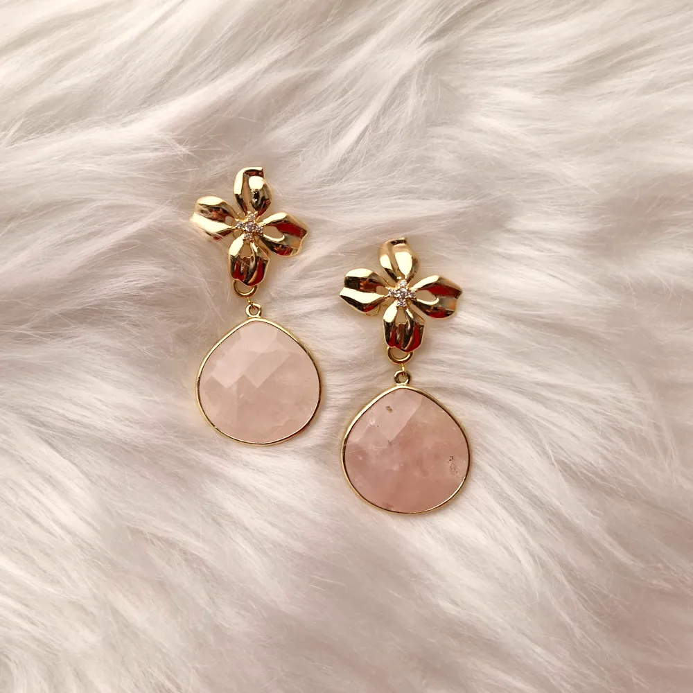 Lunaria Flower Studs with Gemstone Detachable Dangles