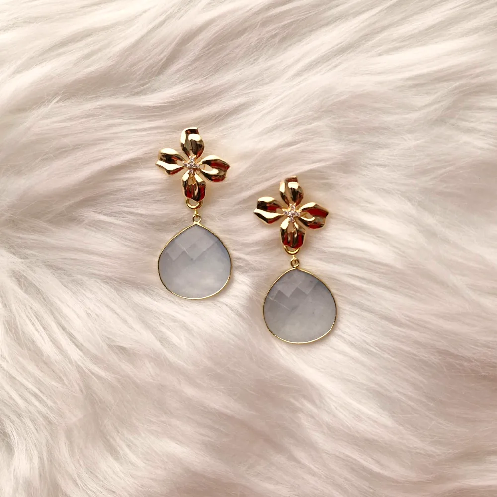 Lunaria Flower Studs with Gemstone Detachable Dangles