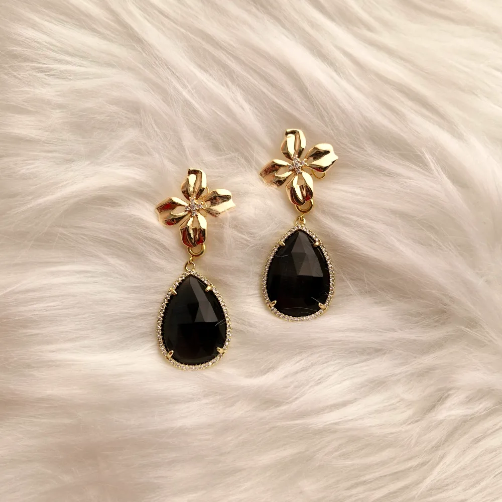 Lunaria Flower Studs with Gemstone Detachable Dangles