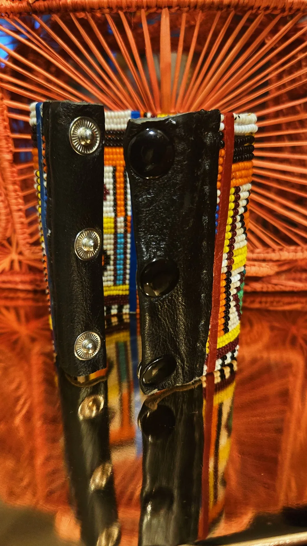Maasai Beaded Cuffs-Orange/Green/White/Light Blue