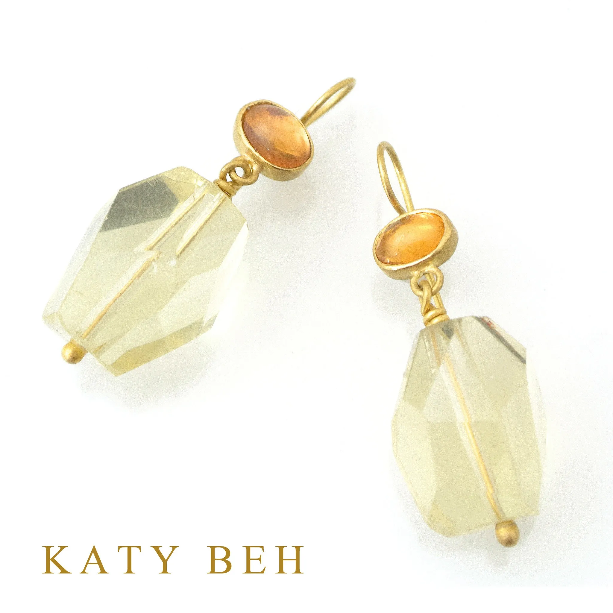 Mexican Fire Opal and Lemon Quartz Earrings