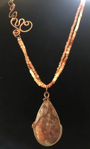 Mexican Laguna Lace Agate Necklace with Copper Earrings