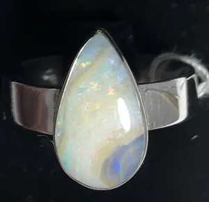 Milky solid boulder opal sterling silver ring