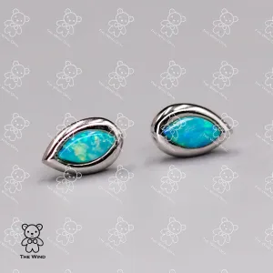 Minimalist Pear Shaped Australian Solid Opal Stud Earrings 925 Sterling Silver