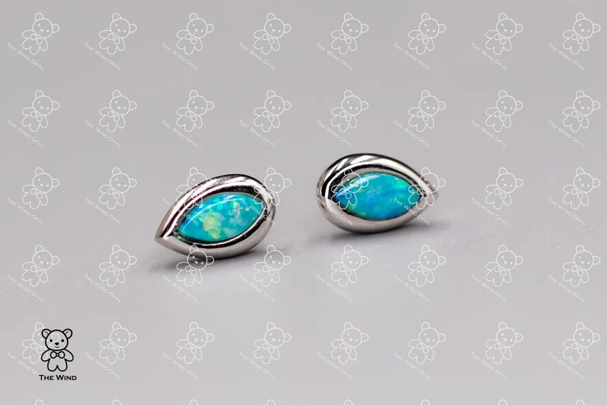 Minimalist Pear Shaped Australian Solid Opal Stud Earrings 925 Sterling Silver