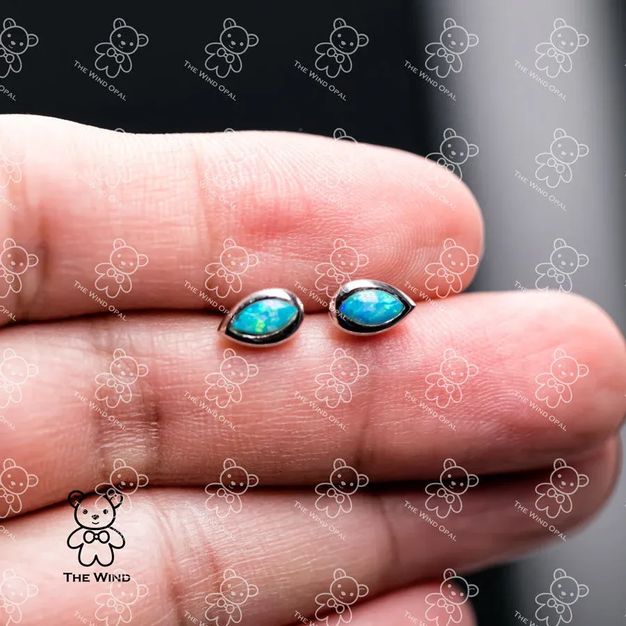 Minimalist Pear Shaped Australian Solid Opal Stud Earrings 925 Sterling Silver