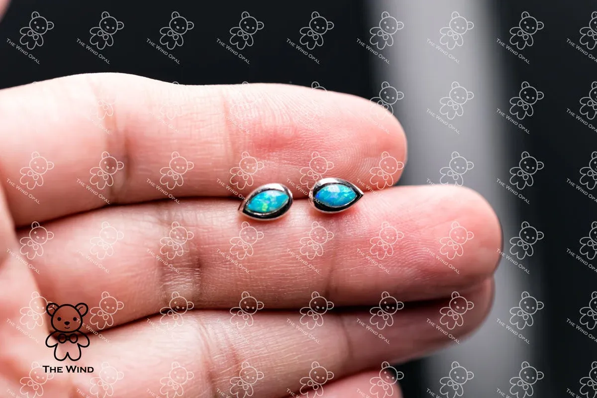 Minimalist Pear Shaped Australian Solid Opal Stud Earrings 925 Sterling Silver