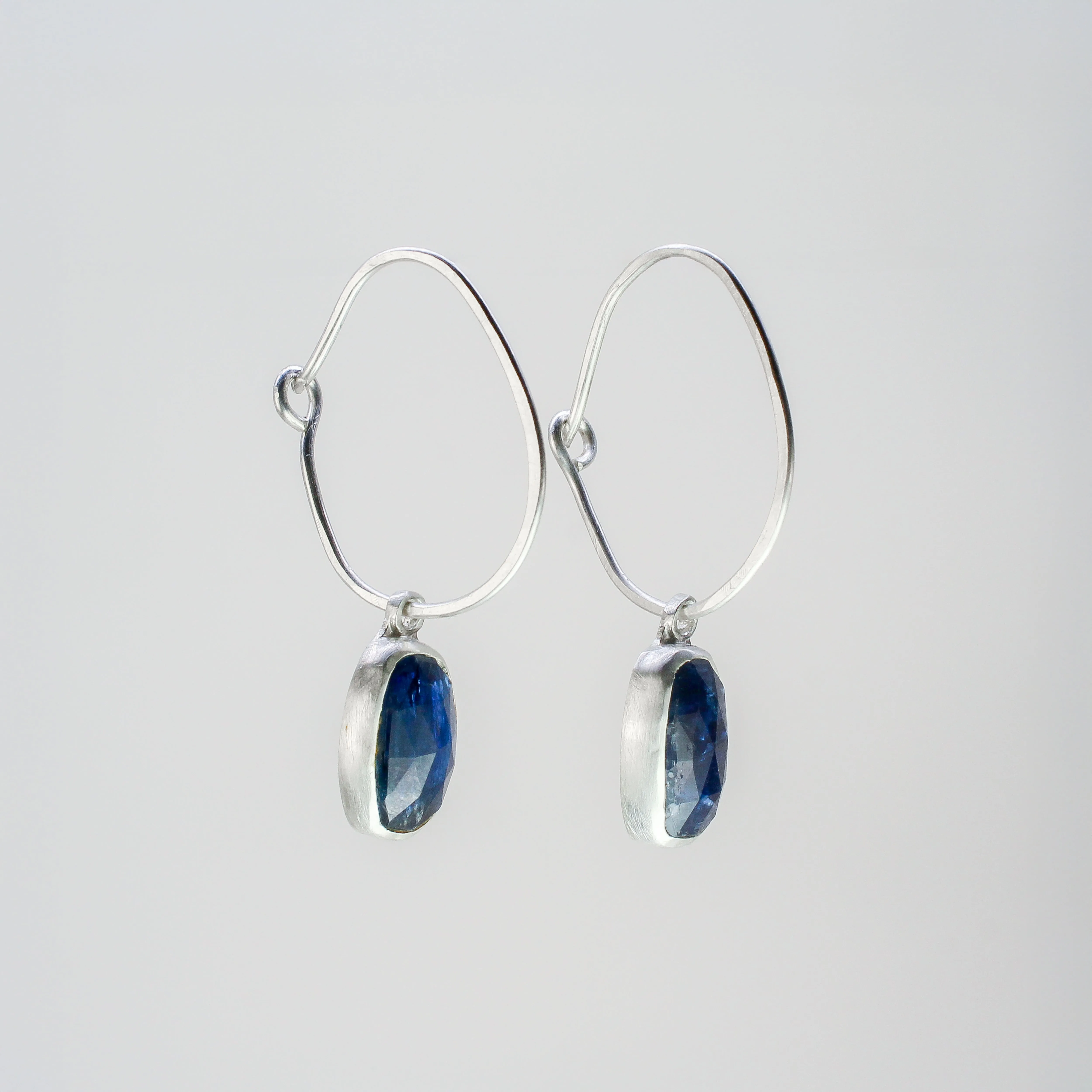 NEW! Dark Blue Kyanite on Sterling Silver Hoop Earrings by Ashley Procopio
