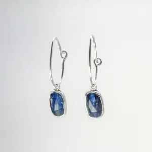NEW! Dark Blue Kyanite on Sterling Silver Hoop Earrings by Ashley Procopio