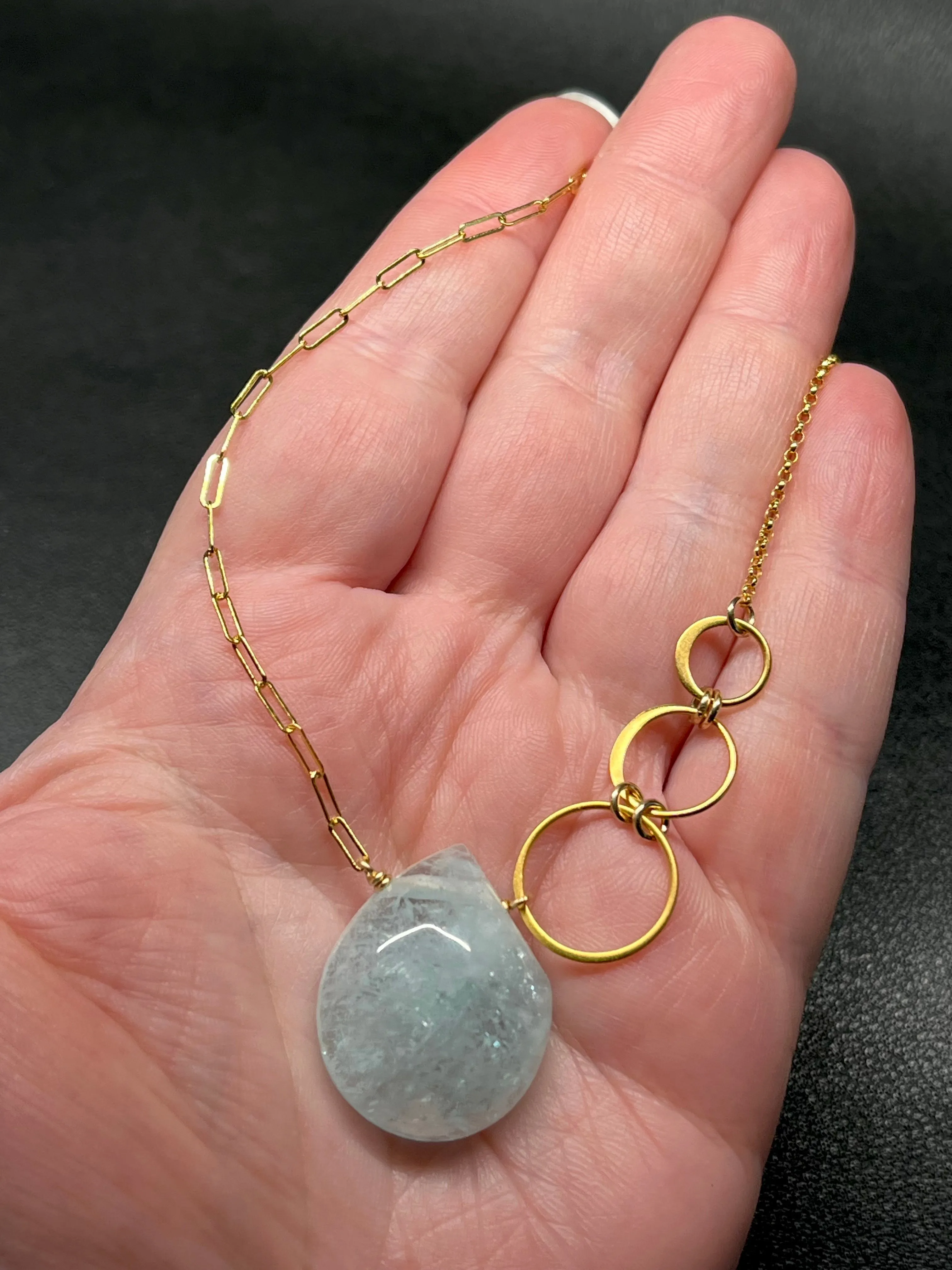•NYX• aquamarine   eclipses   gold necklace (18"-20")