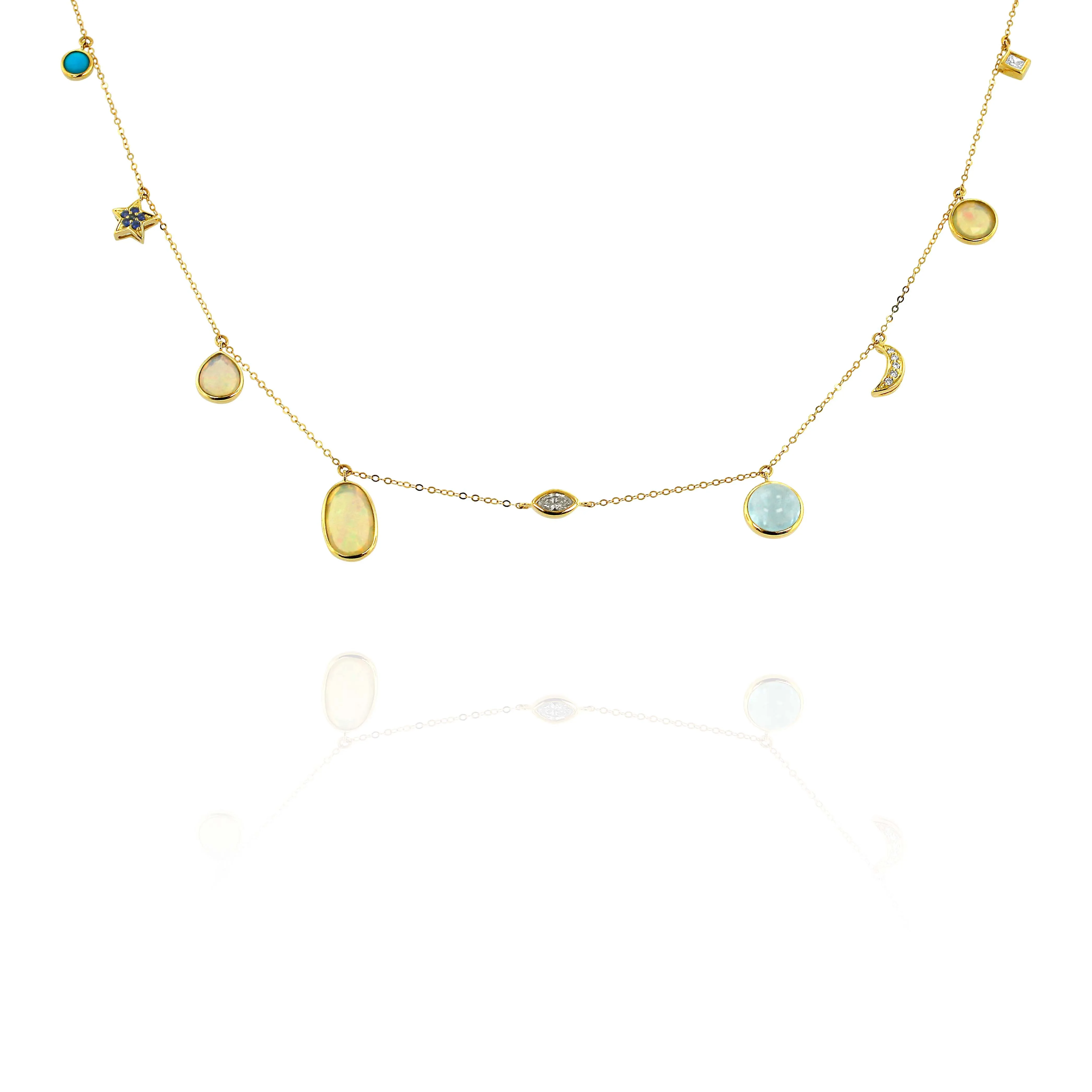 Opal, Aquamarine, and Turquoise Necklace by Yael