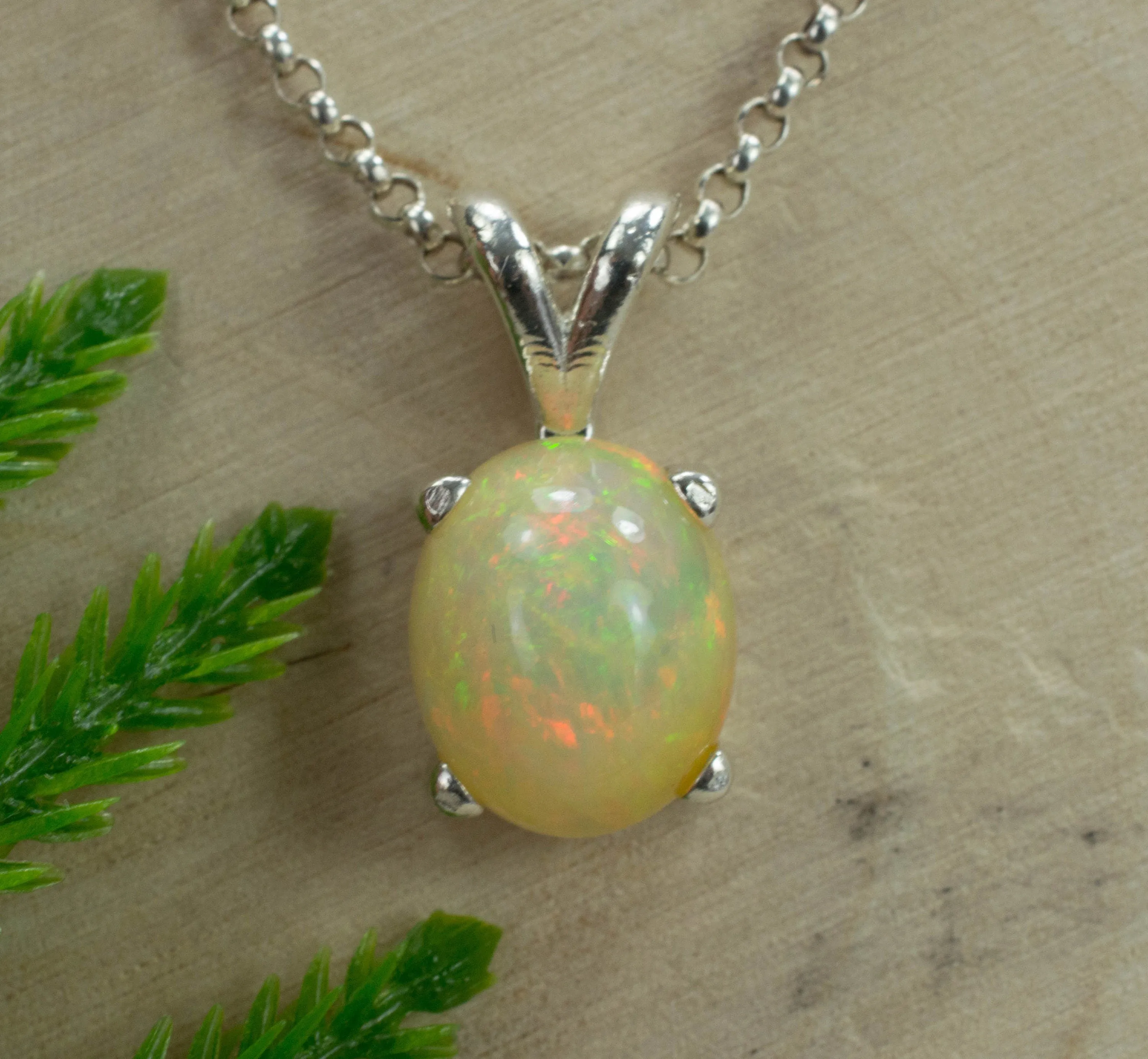 Opal Sterling Silver Pendant, Genuine Untreated Ethiopian Opal