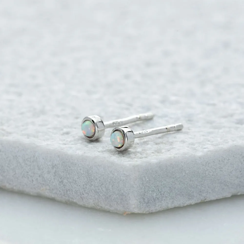 Opal Teeny Stud Earrings - Silver - SPESSS139