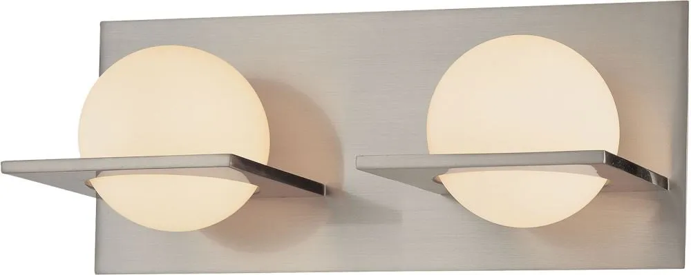 Orbit 2 Light Vanity In Matte Satin Nickel and White Opal Glass