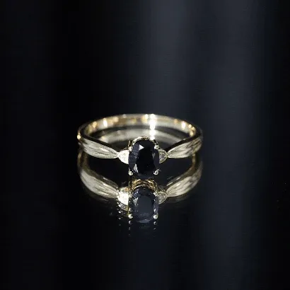 Oval Cut Real Black Opal Solitaire Ring with Diamond