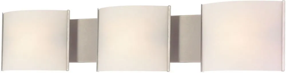 Pannelli Led 3 Light Vanity In Satin Nickel and Hand Moulded Opal White Glass