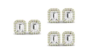Paris jewelry 18k Yellow Gold 6mm 2Ct Emerald Cut White Sapphire Set Of Three Halo Stud Earrings Plated
