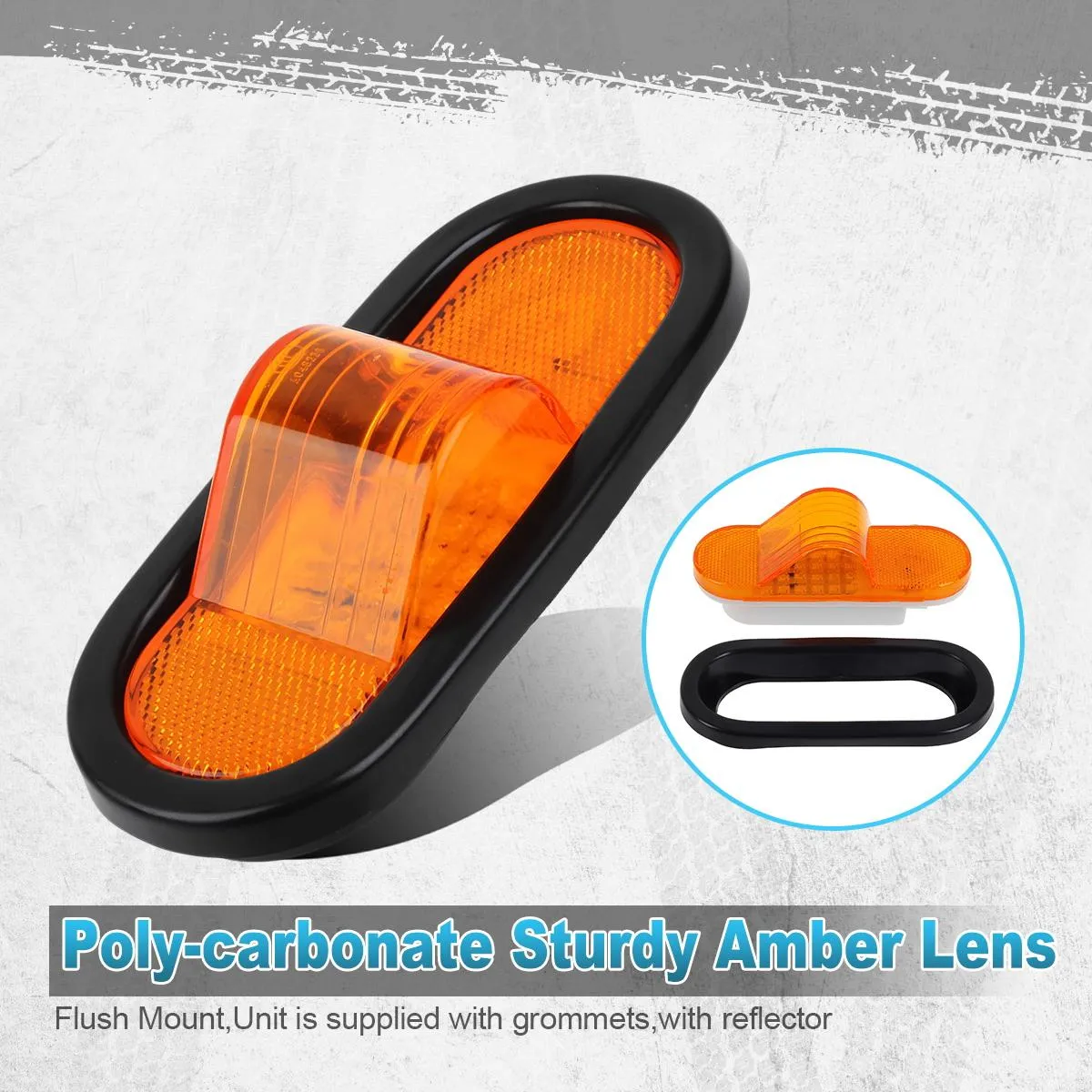 Partsam 2Pcs 6.5 inch Mid Turn Signal Amber Marker Light Rubber Mount 24 LED w/Reflex Lens Universal Waterproof 6 Inch Oval Led Mid-Ship Marker and Turn Signal Semi Truck Trailer Light