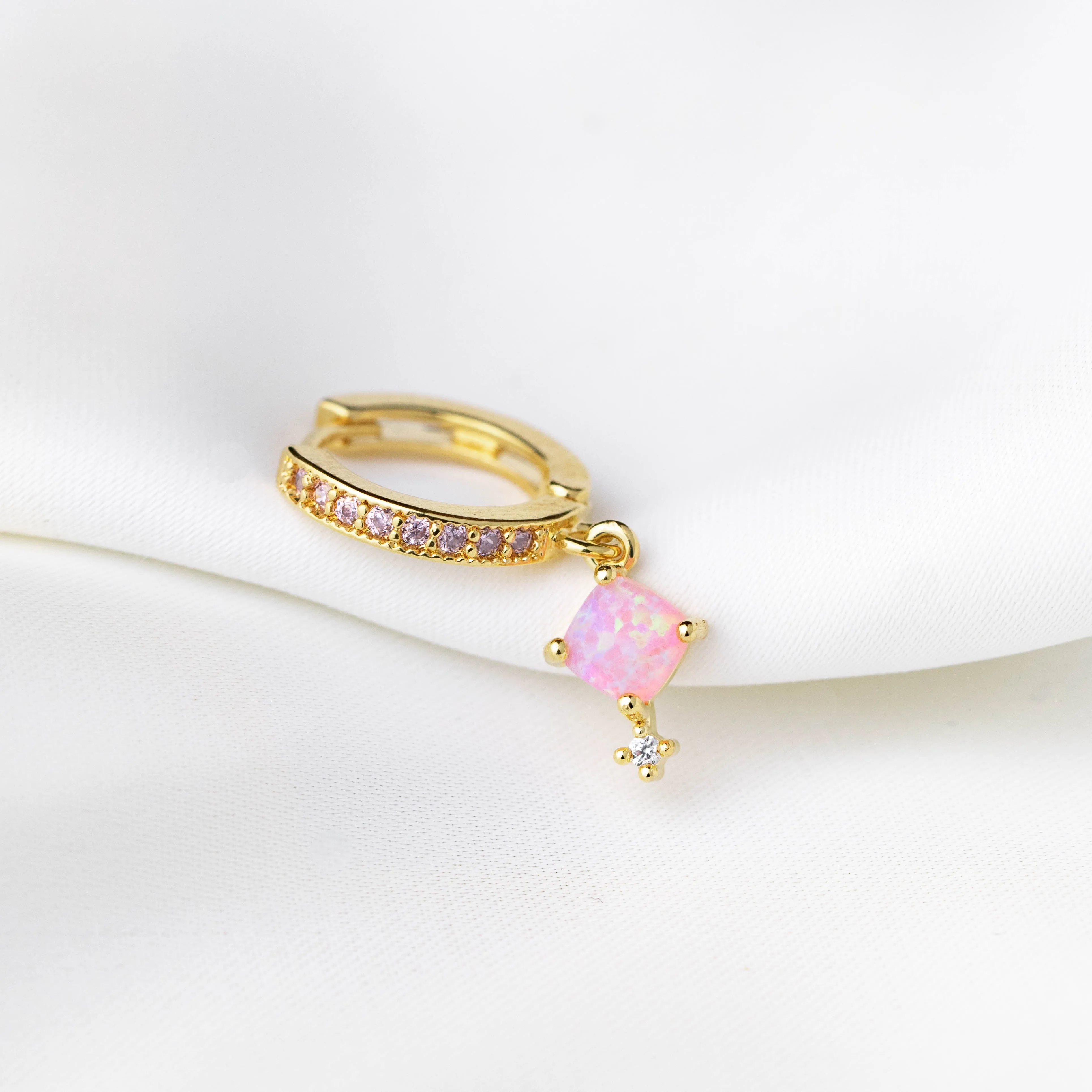 Pink Cubic Opal Sparkling Hoop Earring