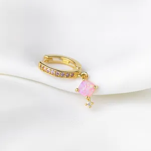 Pink Cubic Opal Sparkling Hoop Earring