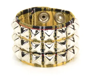 Plaid Studded Bracelet 3 Row Pyramid