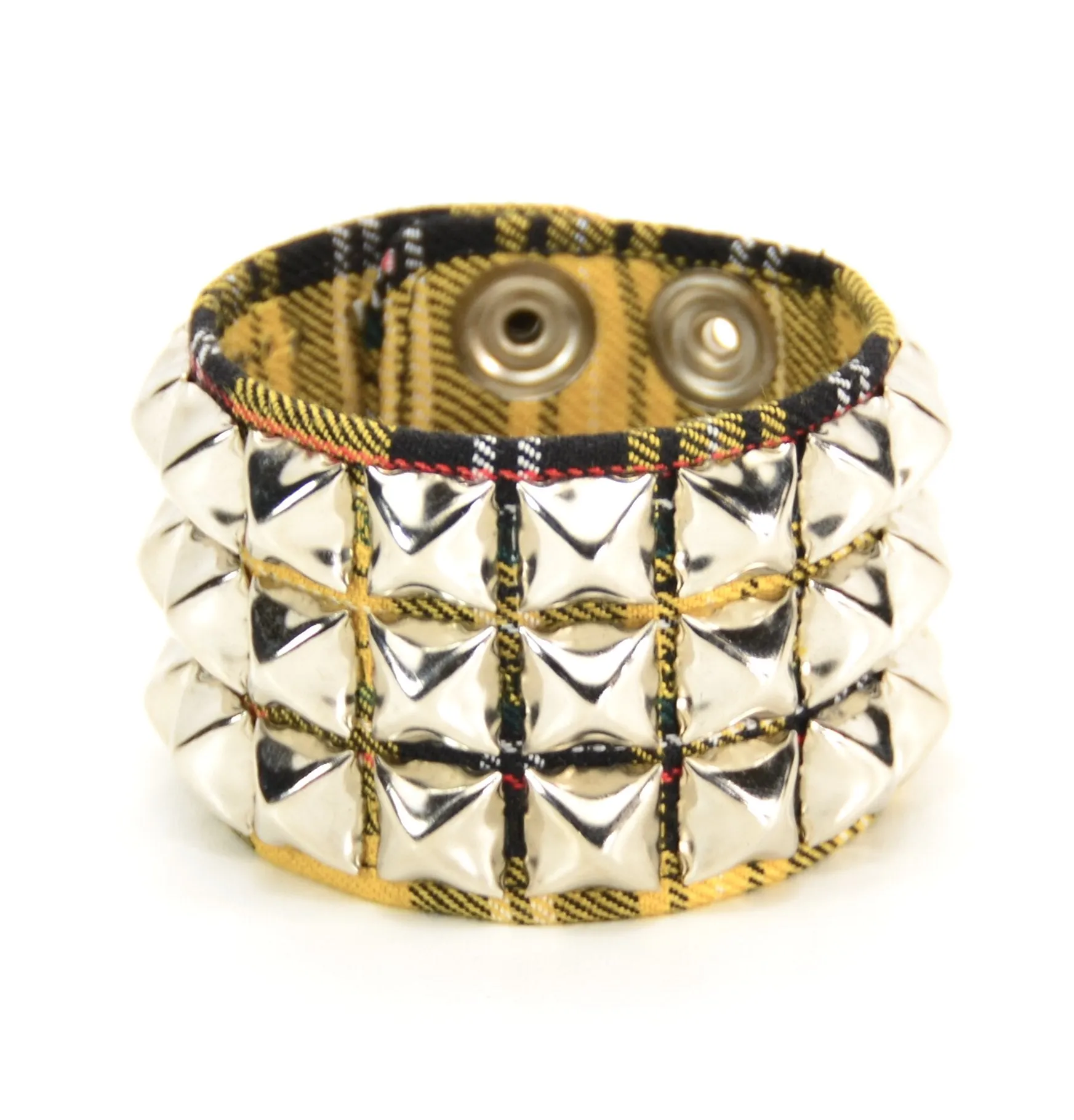 Plaid Studded Bracelet 3 Row Pyramid