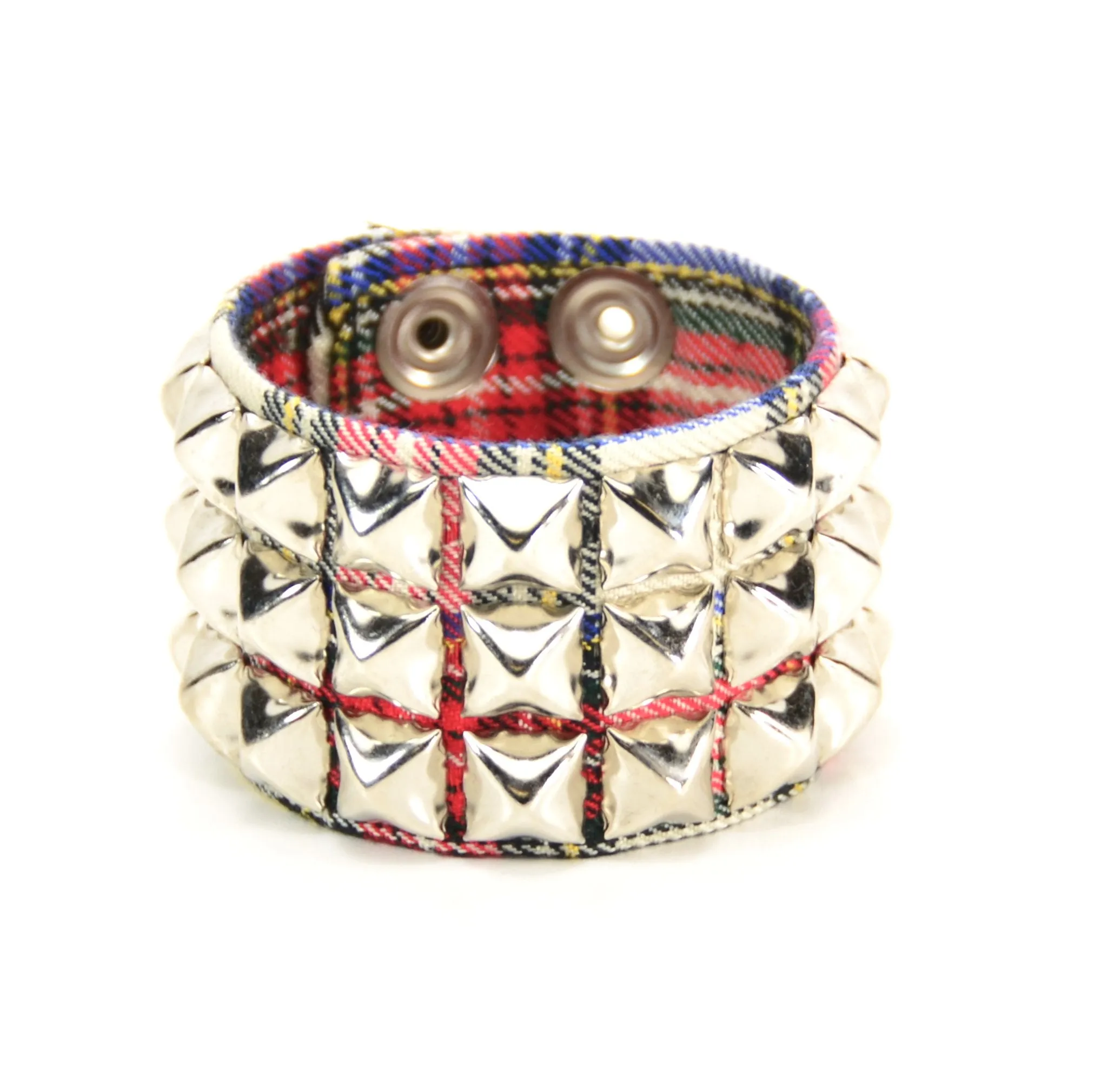 Plaid Studded Bracelet 3 Row Pyramid