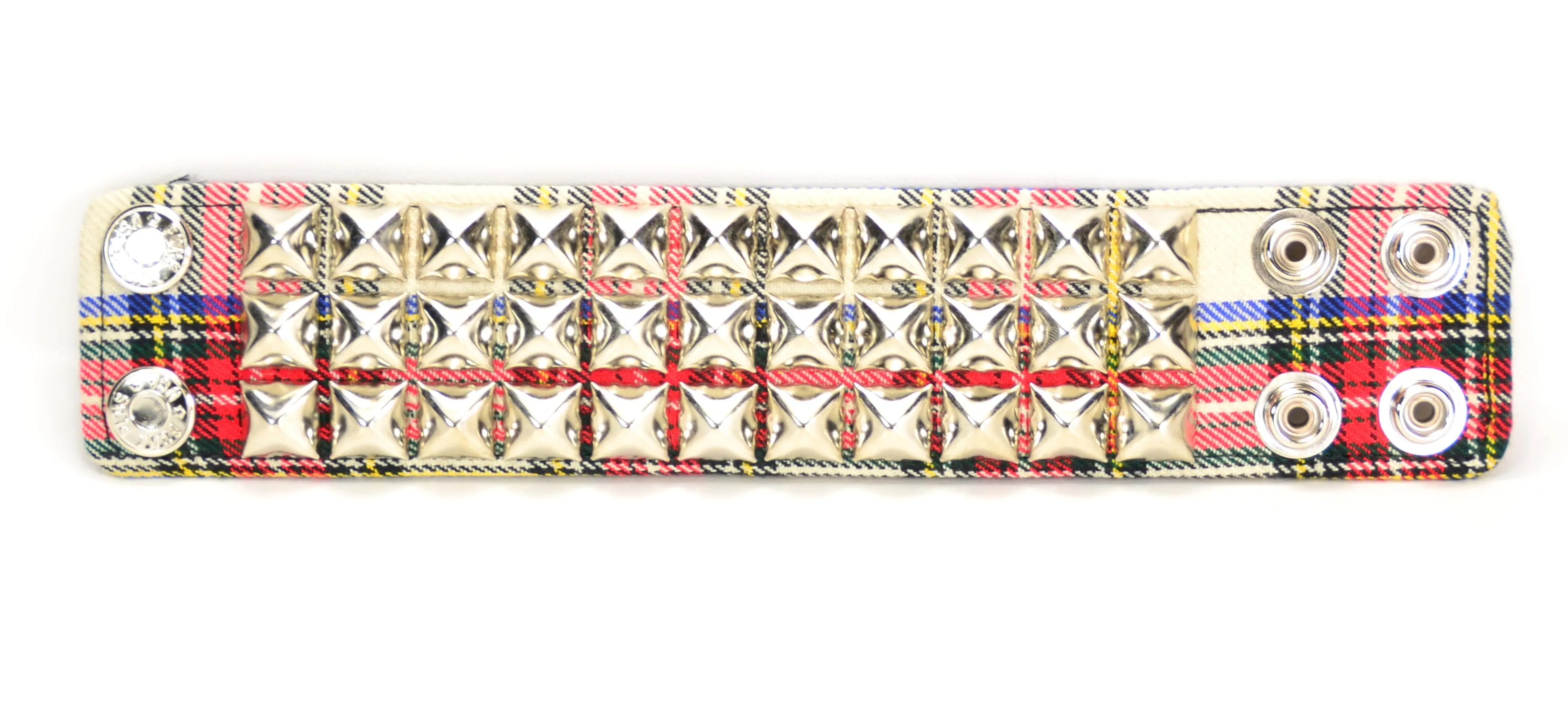 Plaid Studded Bracelet 3 Row Pyramid